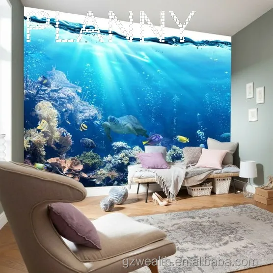 Kertas Dinding 3D Mural Penyu Karang Ikan Laut Laut Berwarna-warni Menarik untuk Dekorasi Rumah Latar Belakang TV