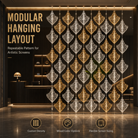 Paravent modulaire en verre en forme d'éventail de luxe, panneaux de verre connectés pour la décoration artistique des halls d'hôtels et des restaurants