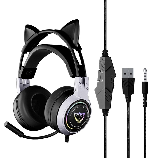 Soyto SY-G25 Cat Ear Glowing Gaming Computer Headset With Microphone Cat Ear Headphones