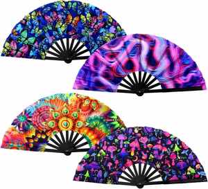 Abanicos Plegables Grandes de 33 cm con Diseño Personalizado Azul Zeta Amicae, Pintados a Mano, con Dibujos Animados Tradicionales de Flores, para Baile y Música - Product Image 1