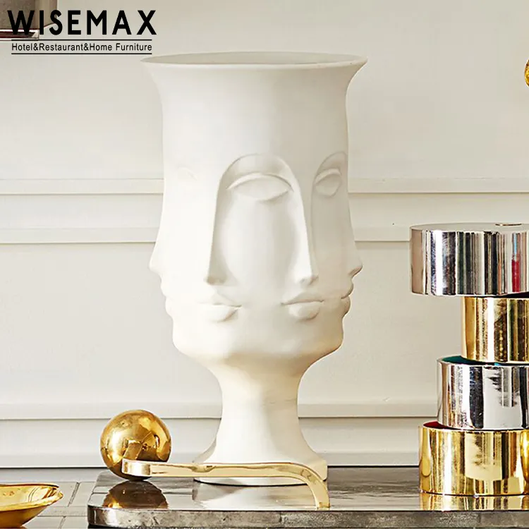 WISEMAX FURNITURE Nordic creative art face vaso decorazione vaso da fiori per la casa vaso da fiori in ceramica con faccia di buddha