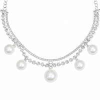 Collier élégant en alliage avec perles d'imitation pour femme, chaîne à maillons, collier ras du cou superposé, bijoux de mariée pour mariage