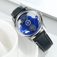 Montre mécanique entièrement automatique à mouvement étoilé rotatif, personnalisée, petite échelle, planète bleue, bracelet en cuir, pour homme