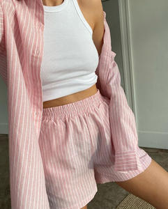 2022 In Stock Wholesale Women Two Pieces Blouse And <strong>Shorts</strong> Striped Oversize Shirts And <strong>Shorts</strong> Sets - Product Image 4