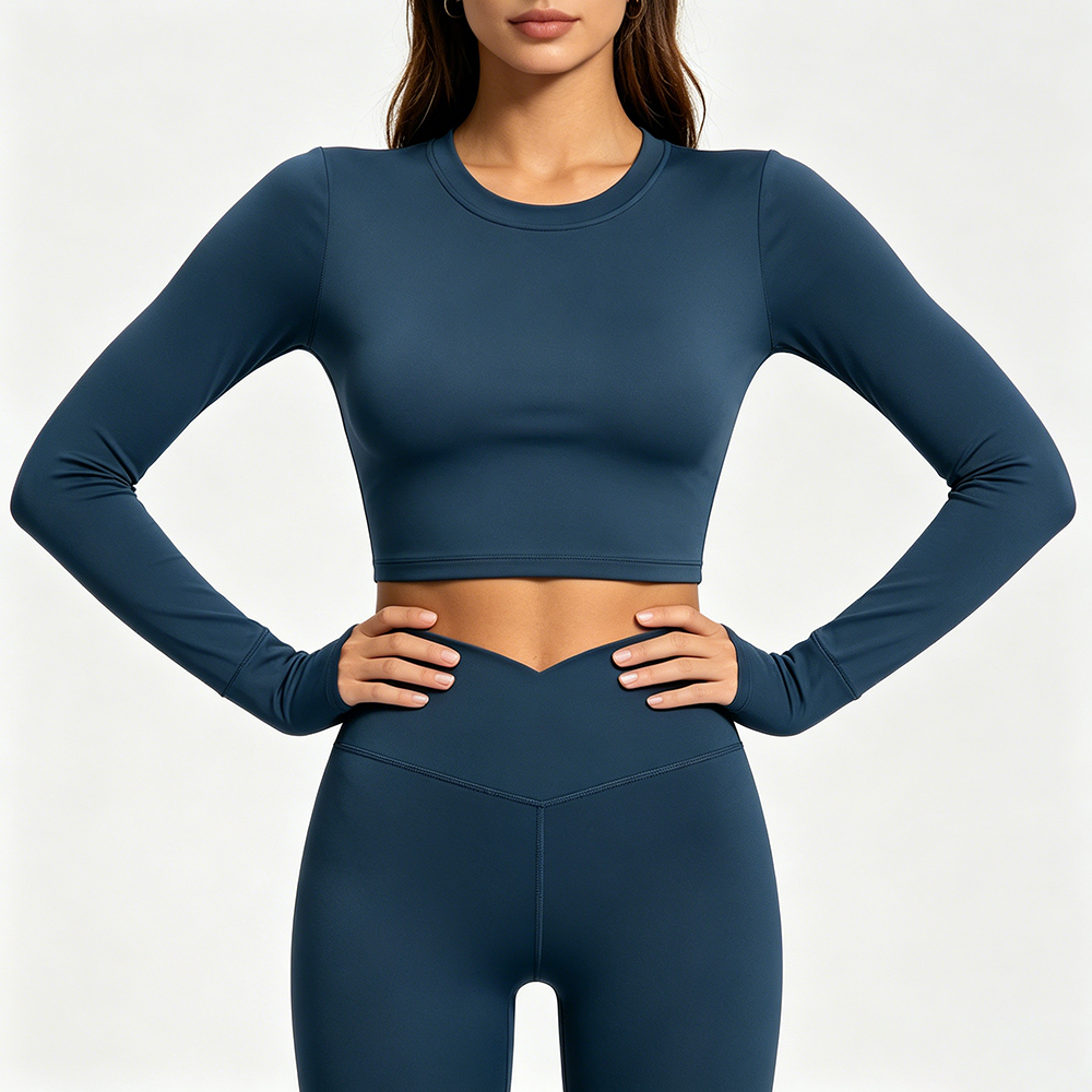 Women's Seamless Long Sleeve Yoga Crop Top Thumb Holes Slim Fit Breathable Four-Way Stretch Quick Dry Athletic Workout Gym
