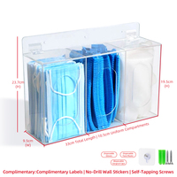 Boîte de rangement rectangulaire en plastique acrylique en gros d'usine avec 3 compartiments, porte-gants, distributeur de masques médicaux jetables