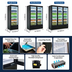 3 <strong>Glass</strong> <strong>Doors</strong> Display Upright Refrigerator Commercial Refrigerator <strong>Drinks</strong> Cooler Beverage Display <strong>Fridge</strong> Black Painting Steel - Product Image 3