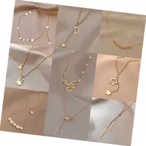 MARONEW Custom Fashion Anhänger Edelstahl Star Moon Frauen 18 Karat Gold Halskette Perle Schmuck Zubehör