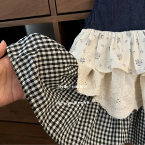 Tongxingyuan Sleeveless Vest Dress For Baby Girls Denim Floral Plaid <b>Patchwork</b> Tiered <b>Skirt</b> Breathable Summer Wear - Product Image 4