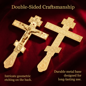 Croix orthodoxe HT plaquée or, crucifix à main en métal <span class=keywords><strong>pour</strong></span> <span class=keywords><strong>les</strong></span> rituels liturgiques des prêtres, décoration d'autel d'église - Product Image 4
