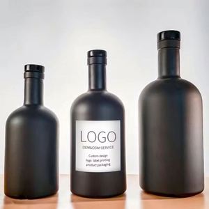 Botella de Vidrio Negro Mate para Vodka, Whisky, Brandy, Vino y Licores, 500ml 750ml, Tapón de Corcho, Forma Cilíndrica, para Aceite de Oliva, con Serigrafía - Product Image 4