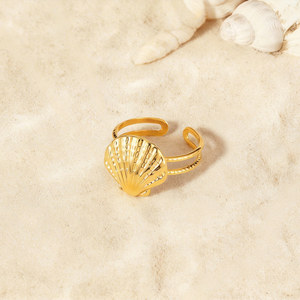Bague en acier inoxydable 316L plaqué or 18 carats en forme <span class=keywords><strong>de</strong></span> coquille Saint-Jacques pour femme, triple bande épaisse, bijou tendance étanche style Mermaidcore - Product Image 5