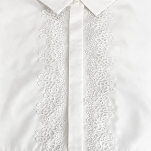 <b>White</b> <b>Lace</b> Front Turn-Down Collar Blouse Long Sleeve Woven Shirt for Women Vintage Casual Spring Summer - Product Image 5