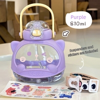 Haute apparence niveau Tritan matériel enfants boire tasses mignon chat forme bouteilles en plastique Portable dessin animé bouteille d'eau avec paille