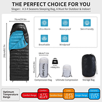 Sac de couchage enveloppant en nylon recyclé, léger et portable, avec du duvet de canard RDS, pour le camping en plein air, les aventures, 3 saisons, vente en gros OEM
