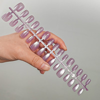 Vente en gros de 30 pièces de faux ongles courts en amande, effet œil de chat, couleur unie, fabriqués à la machine, réutilisables, ongles artificiels