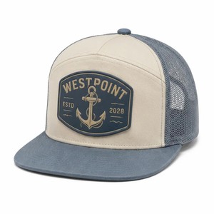 Casquette de camionneur personnalisée bleue à visière plate en maille avec détail corde et logo brodé, casquette de pêche d'extérieur, vente en gros - Product Image 4