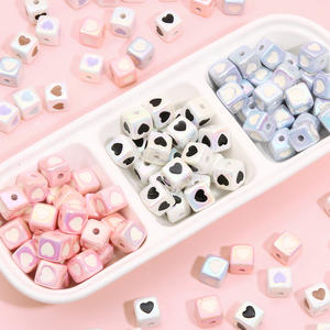 Perles acryliques 12mm colorées mignonnes perles de coeur acryliques carrées accessoires de bricolage - Product Image 4