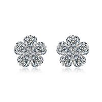 Anting-anting bunga moissanite perak 925, anting-anting klaster CZ berkilau untuk wanita, perhiasan untuk pemakaian sehari-hari dan acara spesial