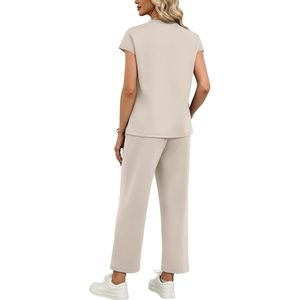 Two Piece Sets For Women Summer Casual <b>Cap</b> <b>Sleeve</b> <b>Tops</b> Lounge Matching Set Breathable Knitted Outfits - Product Image 5