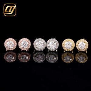 Pendientes de Moissanita con Engaste Circular de Oro Sólido de 18K, Corte Brillante Redondo, Joyería Clásica Unisex para Boda - Product Image 1