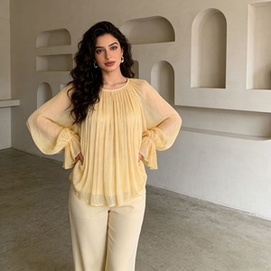 OUDINA <span class=keywords><strong>Blusa</strong></span> Elegante alla Moda, Casual, a Maniche Lunghe, Collo Tondo, Plissettata, con Strass, <span class=keywords><strong>Taglie</strong></span> Grandi per <span class=keywords><strong>Donna</strong></span> - Product Image 1