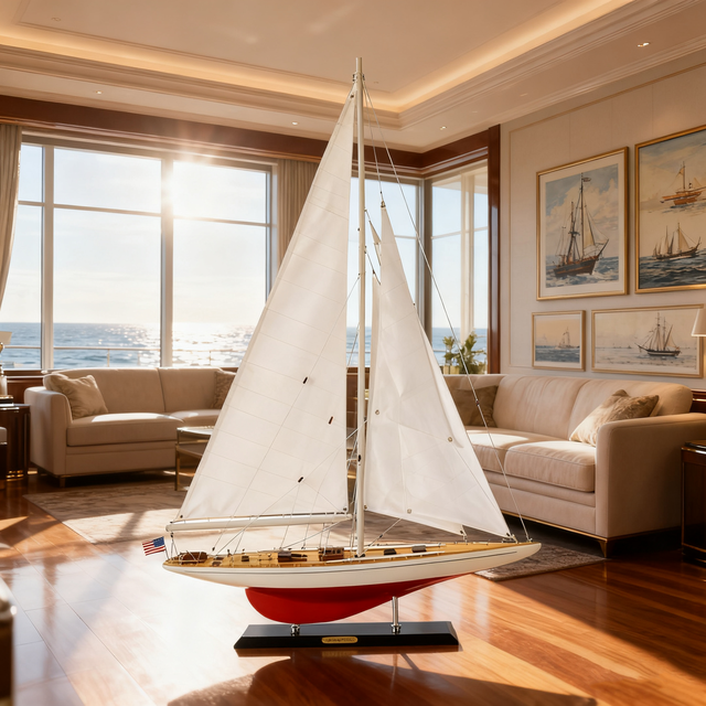 50cm High-Detail Ranger Wooden Sailboat Model Handcrafted Single Mast Nautical Decor Custom Logo Propaganda Gift Model Ship