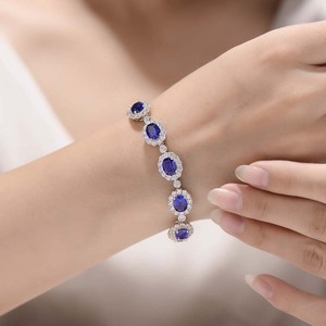 Nueva Llegada: Conjunto de Joyería de Moda para Mujer con Pulsera de Tenis Chapada en Rodio y Zafiro Creado en Laboratorio, con Moissanita como Piedra Principal - Product Image 5
