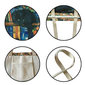 Tas Belanja Pola Kucing Kartun Lucu Mode Desain Kustom Tas Kanvas Katun Tote - Product Image 5