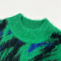 Benutzer definierte Mohair Pullover Fuzzy Jacquard Strick Langarm Nerz Faux Strickwaren Winter Rundhals ausschnitt Pullover Frauen Mohair Strick pullover