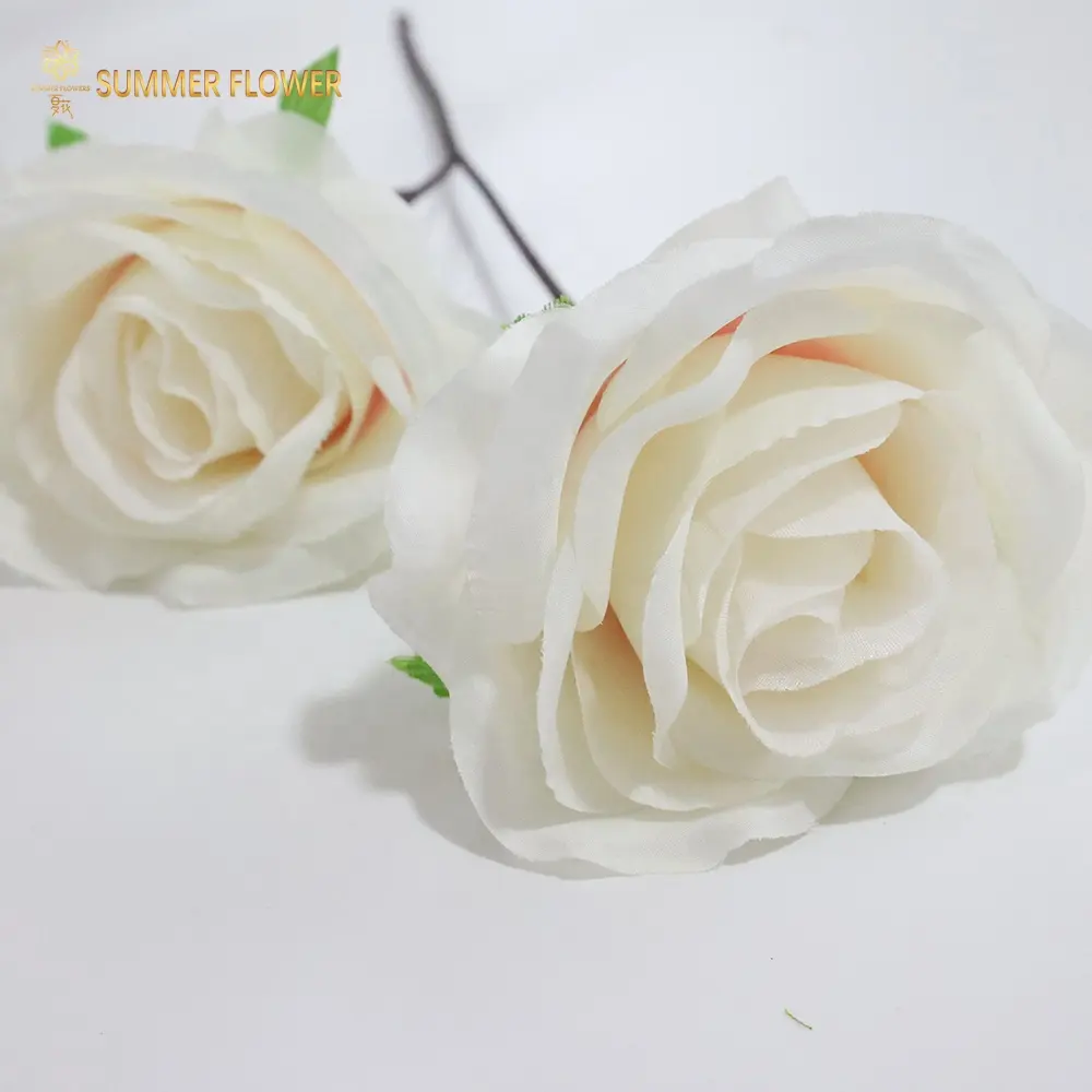 Pernikahan Sutra Buatan 2 Kepala Mawar Batang Tunggal Lateks Besar Bunga Mawar Salju