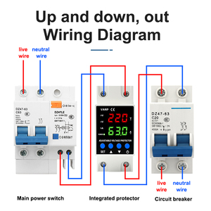 Protecteur de surtension et de sous-tension monophasé réglable PN2-VA5 avec double affichage et réinitialisation automatique sur rail DIN - Product Image 4