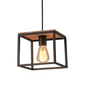 Round Adjustable Height Pendant <b>Light</b> <b>Black</b> Metal Wood Frame Bell <b>Shade</b> E27 LED Bulb Farmhouse Style Ceiling Fixture - Product Image 1