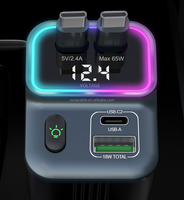 Cargador de coche tipo C 4 en 1 Cable de carga rápida retráctil 5V/2.4A Monitoreo de voltaje incorporado Luces ambientales de respiración coloridas