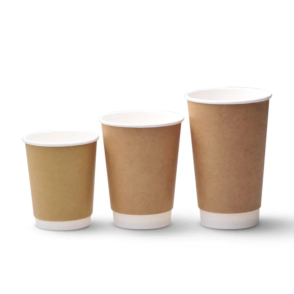 두꺼운 종이 컵 두 배 벽은 뚜껑 브라운 기술 종이 Flexo 인쇄를 가진 Boba 종이컵 Compostable Kraft 커피 잔을 격리했습니다