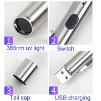 Lampe torche UV portable QXMOVING 3W Mini 365nm, lampe de poche LED ultraviolette rechargeable par USB, corps en acier inoxydable