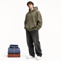 Sweat-shirt à capuche zippé intégral en molleton bouclé épais 450 GSM, délavé aux enzymes, coupe décontractée, streetwear pour homme, vente en gros