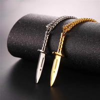 Dague en acier inoxydable plaqué or à la mode Stiletto couteau pendentif collier chaîne à maillons pour cadeau