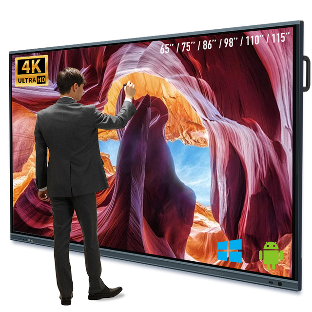 Factory Custom 55/65/75 Inch Android 14 Interactive Flat Panel Display with 40-Point Touch Smart Whiteboard for Business Meeting