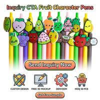 18 stuks Kawaii Fruit Charm intrekbare balpennen, schattige cartoon fruitpennen met rubberen bedels, kleurrijke klikpennenset