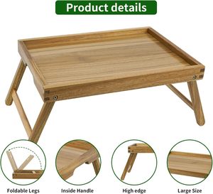 Bandeja de Desayuno de Madera de Acacia con Patas Plegables, Bandeja para Servir con Asa Integrada para Sofá, Cama, TV, Comida, Aperitivos, Portátil, Trabajo - Product Image 3