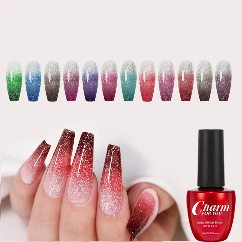 12 Color Thermal Reflective Nail Gel Polish Shiny Glitter Temperature Color Changing Thermal Gel Polish