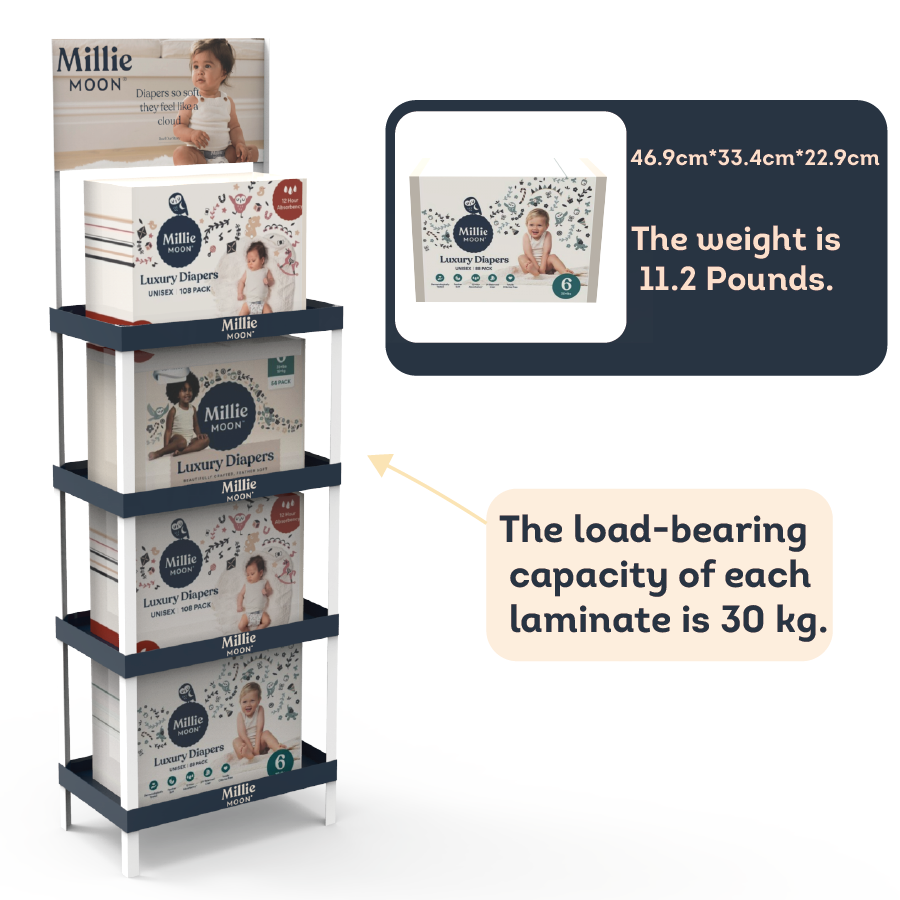 Durable PVC Panel Baby Diaper Display Stand with Shelves for Maternity Shops and Grocery Stores — view 2