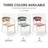 Collection de mobilier de repas extérieur commercial FLD1054 pour 2 à 6 personnes avec tables à piétement HPL et chaises en corde colorées pour hôtel, café, terrasse