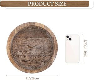 Hanobe Vassoio Portacandele Rotondo in Legno 11 Pollici Quadrato Rustico Stile Fattoria per Tavolino da Caffè e <span class=keywords><strong>Arredamento</strong></span> Casa con Finitura Anticata Compostabile Ecologico - Product Image 5