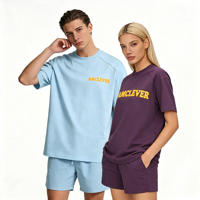 AMCLEVER Tersedia Set Pakaian Pria Wanita, Set Kaos Lengan Pendek dan Celana Pendek Kasual Musim Panas, Bahan Campuran Katun 220g Warna Solid