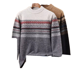 Pull en laine 100% de haute qualité, épais (530g), à col rond, rayé, anti-boulochage, imprimé numériquement, chaud, à manches longues, pour homme, PERRY - Product Image 1