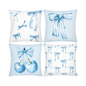 Fundas de Almohada de Tela Mindsoft Coquette Blue Bow de 18x18 Pulgadas - Diseño Navideño Estético de Acuarela para Decoración de Dormitorio y Sala de Estar - Product Image 1