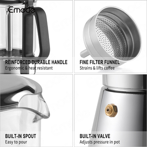 Emode Vente en gros Écologique 4/6 Tasses Verre à haute teneur en borosilicate Santé Moka Pot Café Outils à la maison - Product Image 5