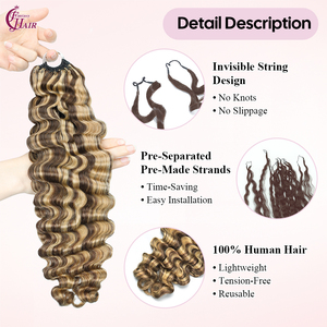 Extensiones de Cabello Humano Virgen con Nudos Milagrosos FH, Cabello Humano Virgen Pre-Enlazado para Trenzas de Ganchillo, Color P4/27, Rizado Birmano - Product Image 3